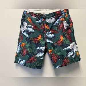 Gap Khakis Green Hawaiian Tropical Floral Chino Summer Shorts—Mens 36